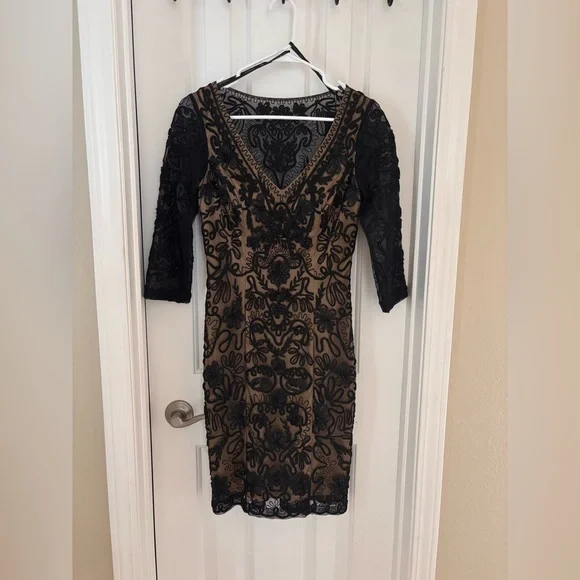 Sue Wong Black and Tan Lace Dress - Picture 1 of 5